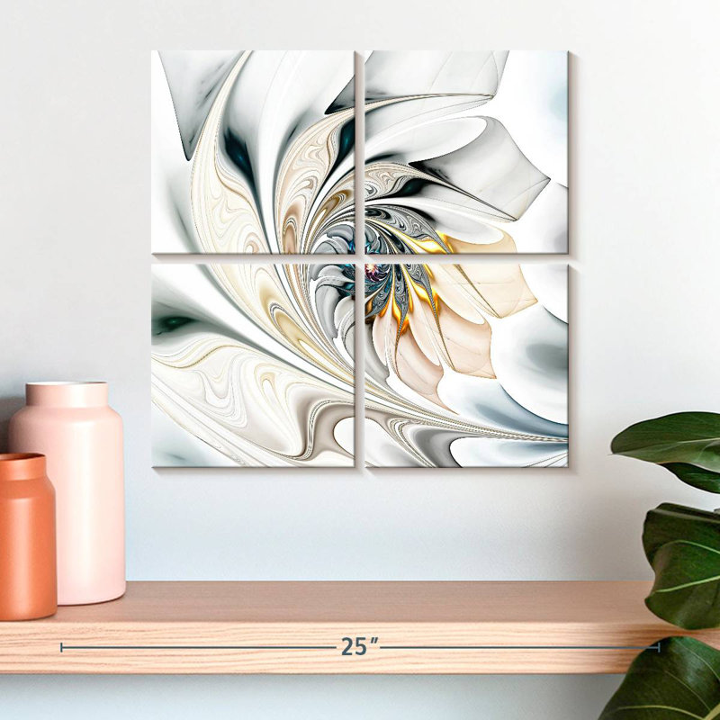Abstrait fleur blanche, H 18 po x l 18 po