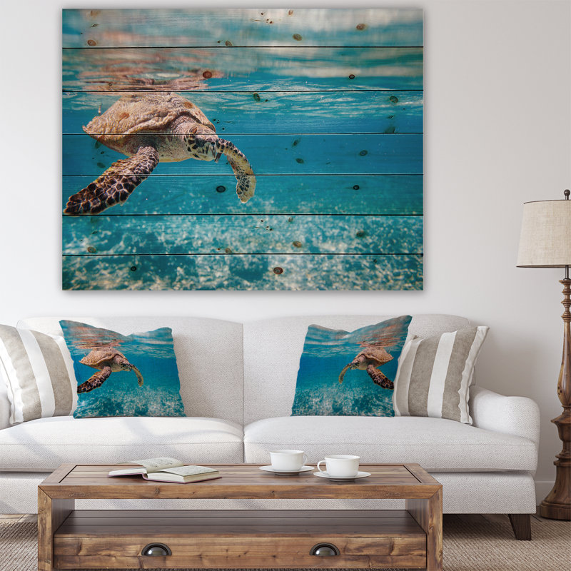 Paysage, grande tortue de mer, photographie sur toile - tortue de mer Hawksbill, H 15 po x l 20 po x P 1 po, Bois