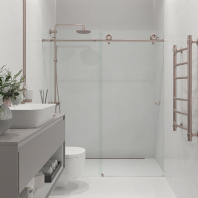  Cosmo 64 - Porte de douche coulissante sans cadre 68 x 77 po en verre trempé transparent 3/8 po