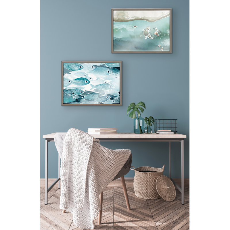 Rocky Shores Coastal Glass Print with Gray Frame, 18x24
