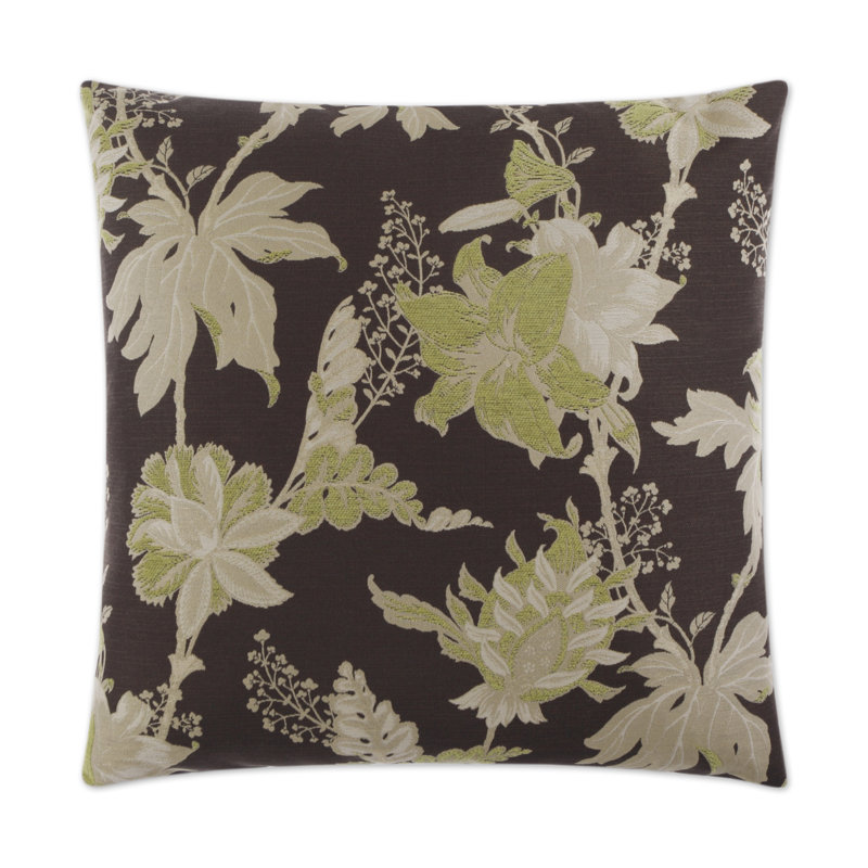 Square Pillow Cover & Insert, 22"H x 22"W, Black/Green Floral 1