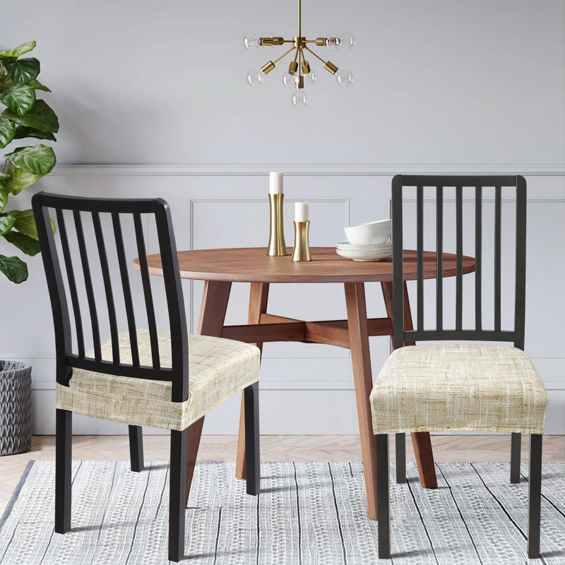 Ensemble de 4 housses de chaises de salle à manger extensibles, housses de chaises extensibles lavables pour chaises de salle à manger, housses de chaise de cuisine (à couverture arrière, rayures blanches beiges)