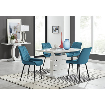 Renato 120Cm High Gloss Extending Dining Table And 6 Grey Eubanks Black Leg Chairs