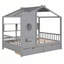 Lit double avec 2 tiroirs, lit pour enfant avec tablette de rangement, gris et bois massif Solid +-399024329