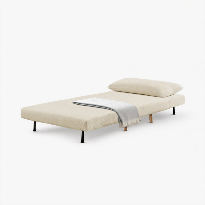 Berlyn 2 Seater Futon Sofa Bed - Luxury Simple Modern Folding Design, Single, White Boucle