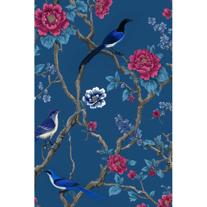Papier peint floral avec oiseaux