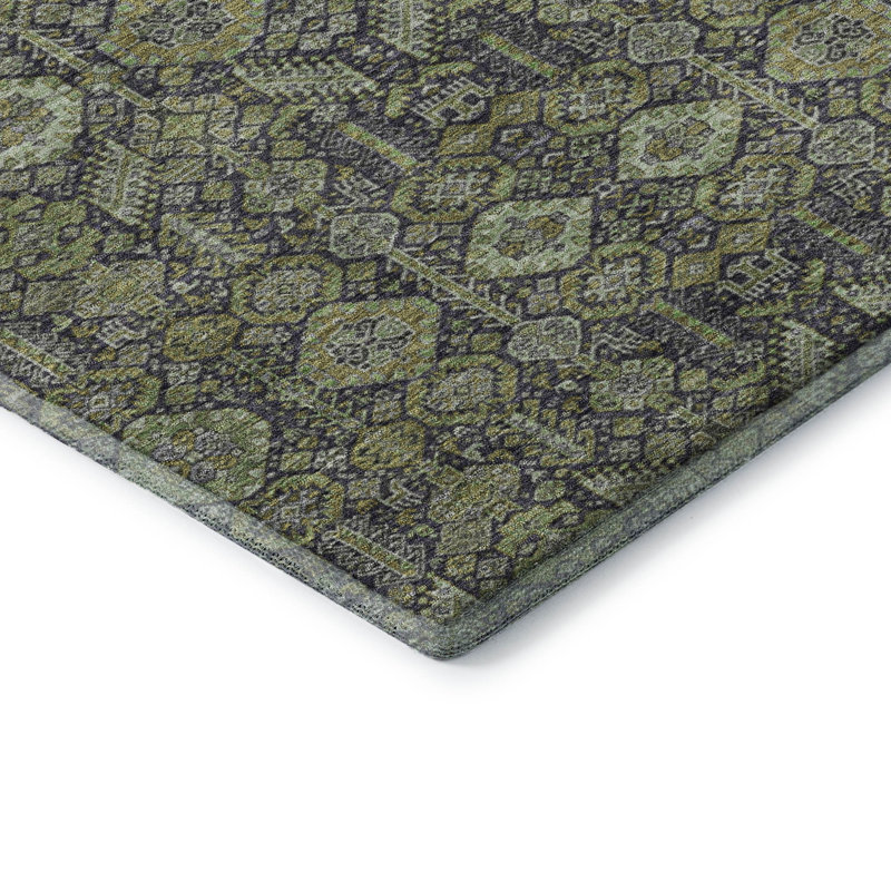 Premium Machine Washable Cerrito AMF574 Green Rug, Rectangle 5' x 7'6"