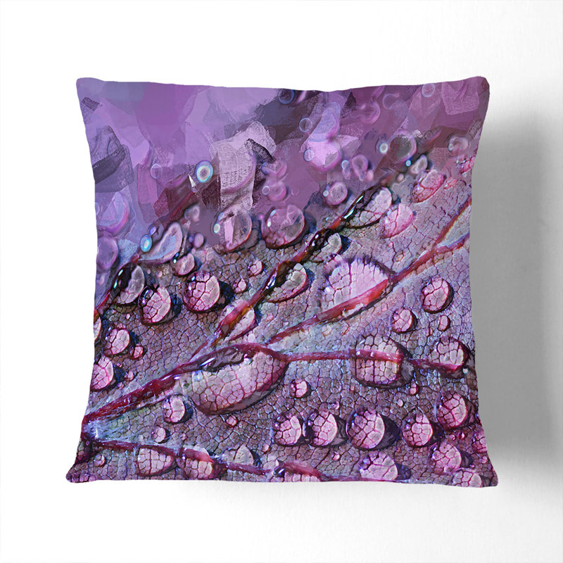 Dewdrops Upon A Lilac Leaf In Abstract Square Throw Cushion, 55cm H x 55cm W x 20cm D, White