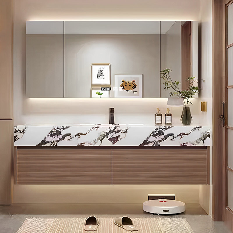Armoire de salle de bain de style nordique minimaliste, H 19,7 po x l 63 po x P 19,7 po, Brun