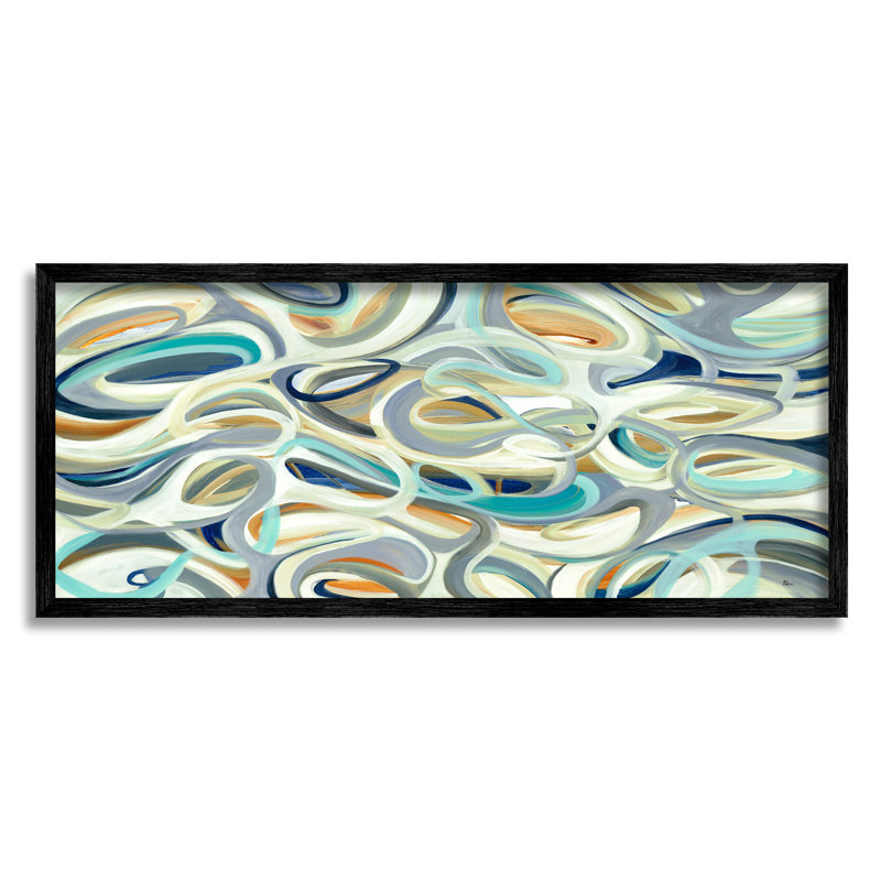 Mouvement de couches de courbes de tons nautiques - Peinture, H 13 po x l 30 po, Giclée encadrée noir minuit