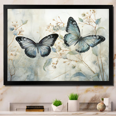 «Blue Beige Butterfly Wings Of Serenity», art sur toile papillon
