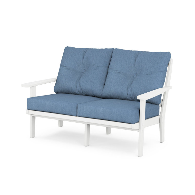 Mission Deep Seating Loveseat, White, Sky Blue