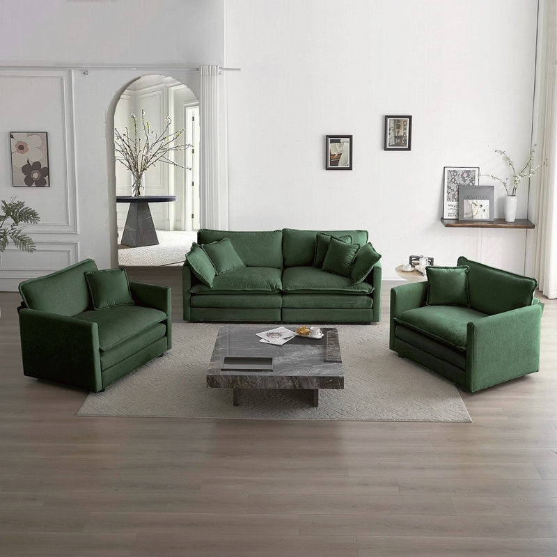 Ensemble de canapé 3 pièces avec coussins d'accoudoirs et coussins décoratifs, ensemble de canapé comprenant 2 pièces de fauteuil avec accoudoirs et un canapé à 2 places, ensemble de canapé décontracté pour le salon