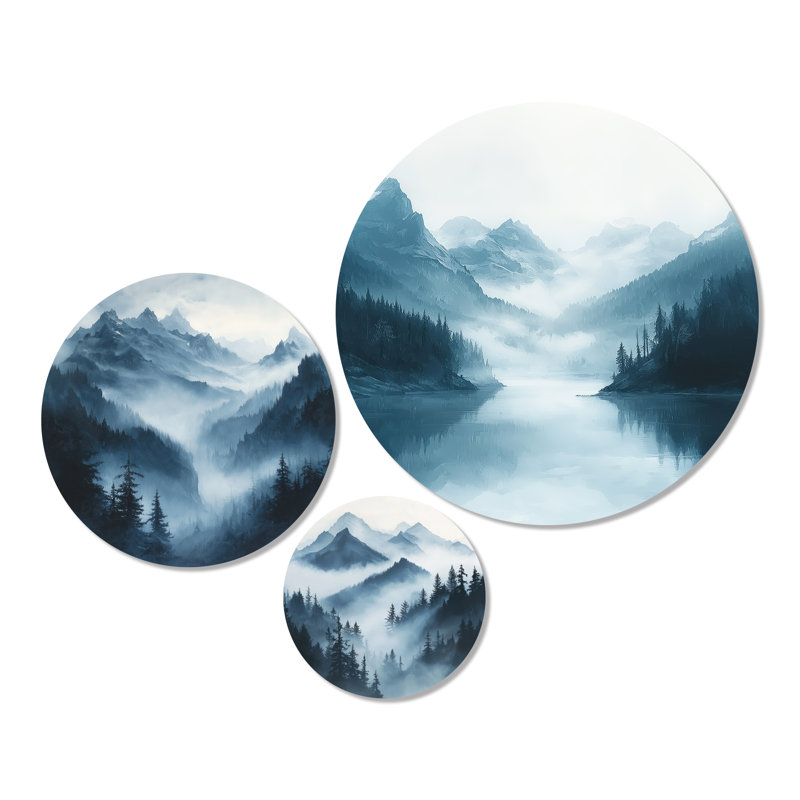 «Winter Misty Peaks In The Morning I», ensemble d'art mural en métal montagne