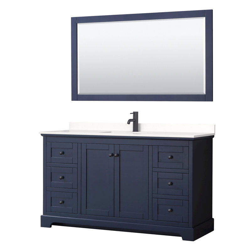 Ensemble de meuble-lavabo simple 60 po Avery, Or brossé, Bleu très foncé