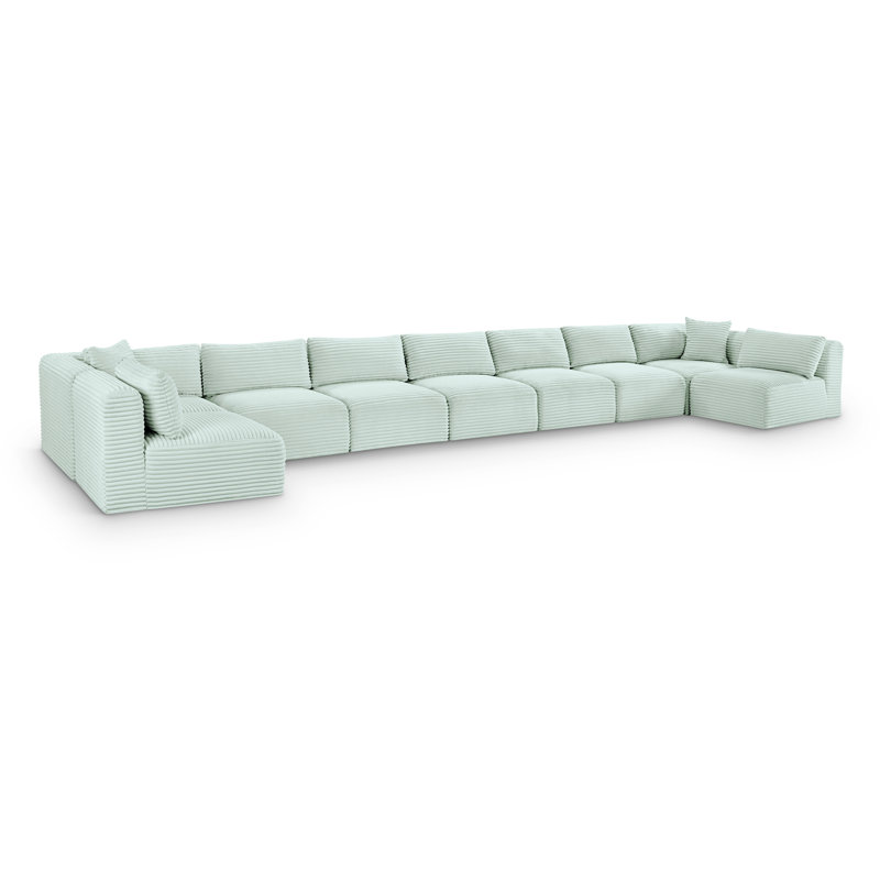 Canapé modulaire Carmean, Velours côtelé texturé velours menthe, 7 sans accoudoirs, 2 en coin