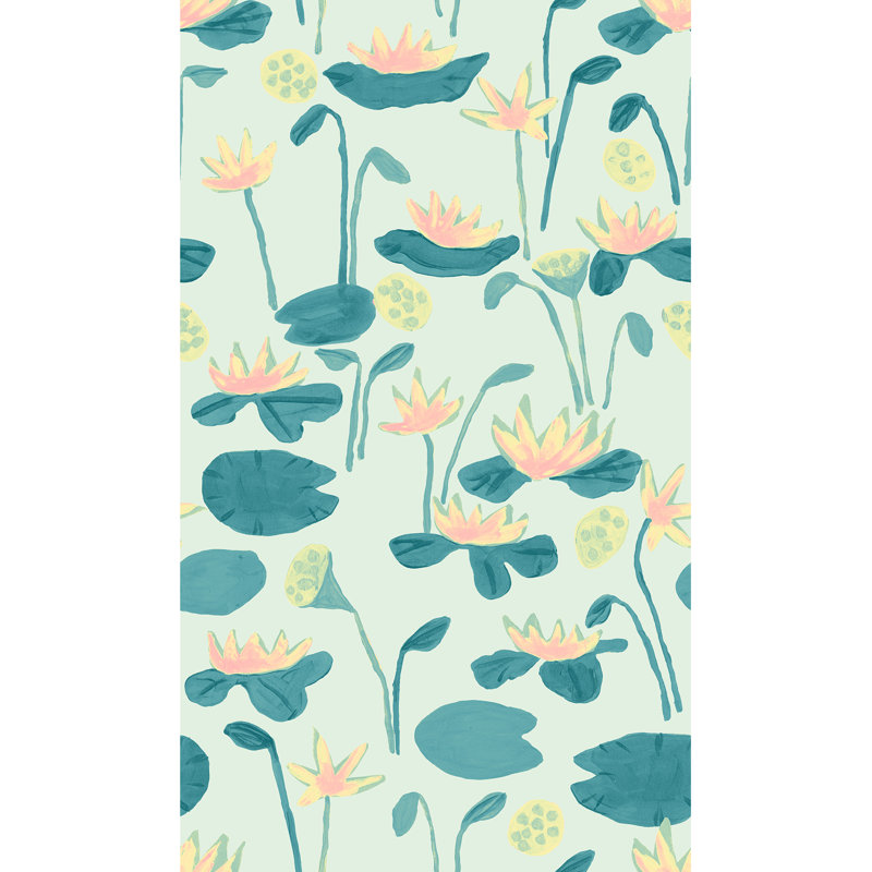 Susan Hable Floral Wallpaper Double Roll by Susan Hable, Teal