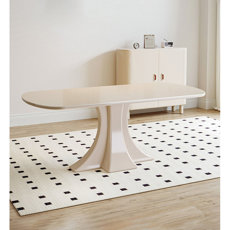 White Rectangular Solid Wood + Sintered Stone tabletop Dining Table, 29.53"H x 51.18"L x 31.50"W