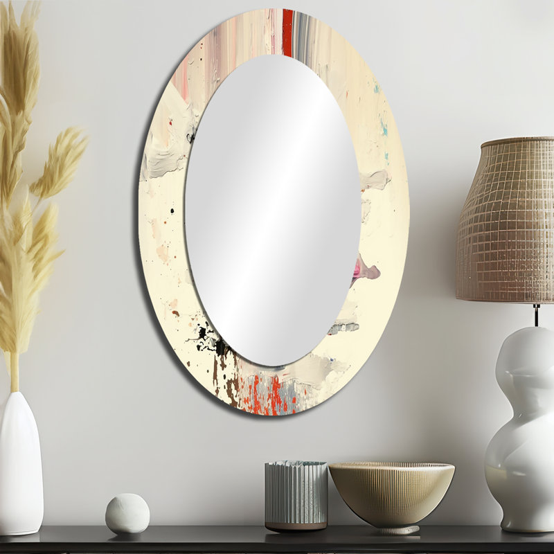 «Dancing Alone Minimal Abstract Paint III» - Miroir mural ovale moderne blanc, 36 po x 24 po