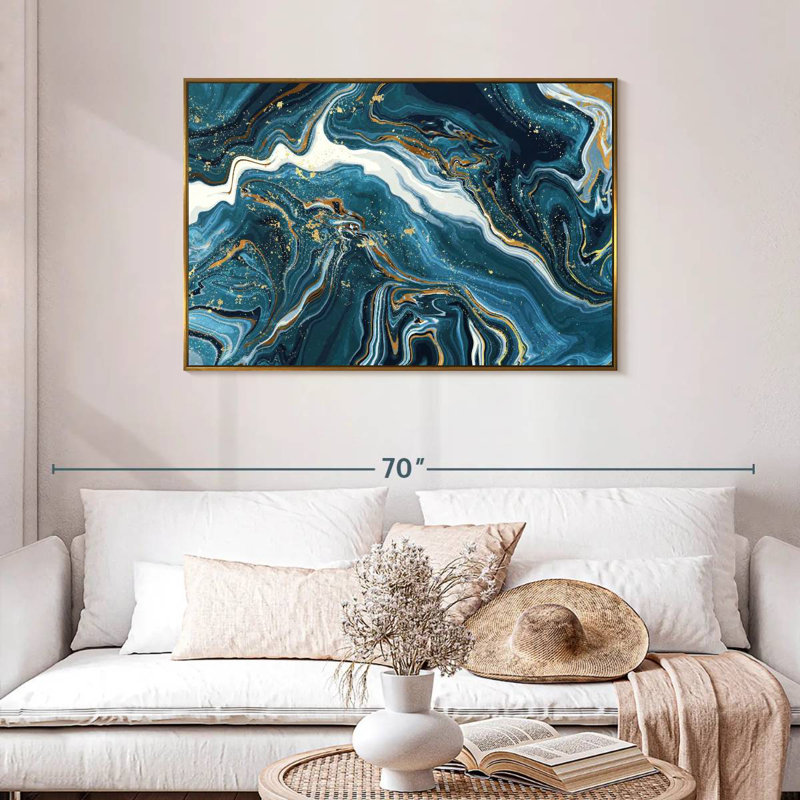 Lecia Blue Marble, 43" X 29", Floating Frame Gold