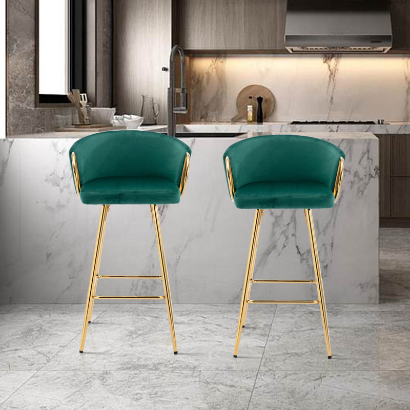 Upholstered 26.79'' Seat Height Counter Stool with Metal Frame, 2 Pieces/Set, Green