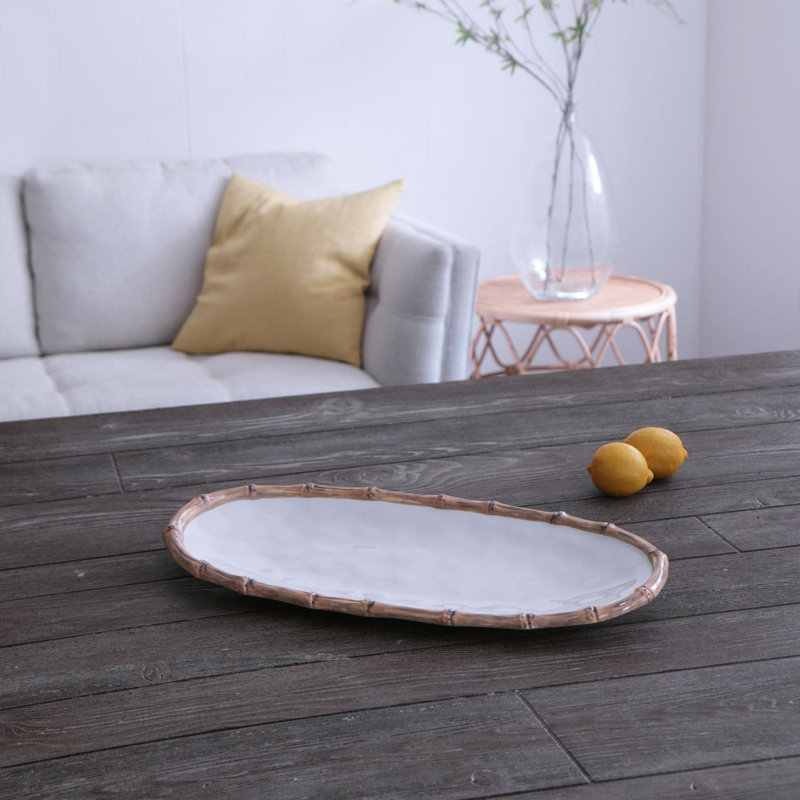 Vida Melamine Platter, 1.5" H x 18" L x 8" W, White/Natural