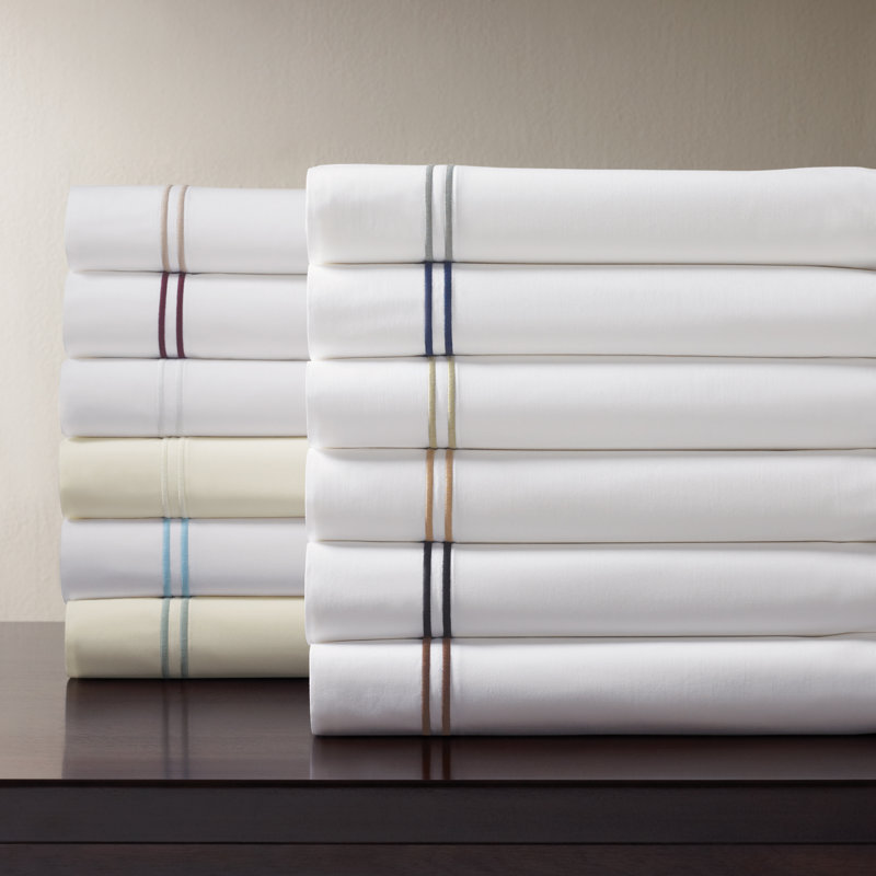 Grande Hotel Percale Duvet Cover, White/Taupe, King Fitted Sheet