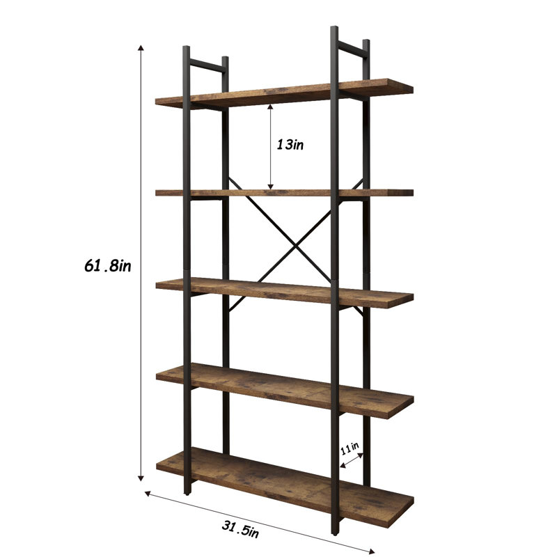 Bibliothèque de rangement à 5 niveaux avec bibliothèque blanche, Brun rustique
