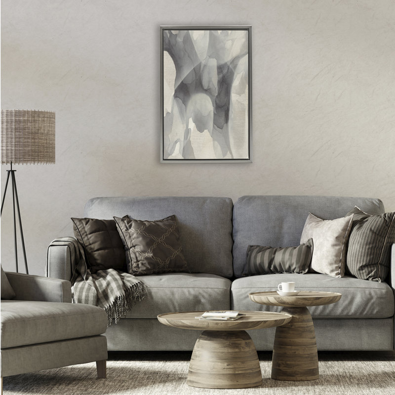 Cadre flottant monochrome avec gouttes d'eau, design par Kippi Leonard, H 25 po x l 17 po, Cadre flottant gris lustré