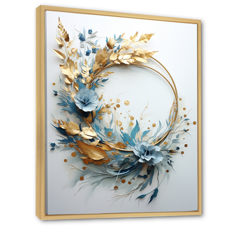 «Bold And Blue Wreath Simplicity I», reproduction sur toile, Cadre naturel flottant, 32" H x 16" W