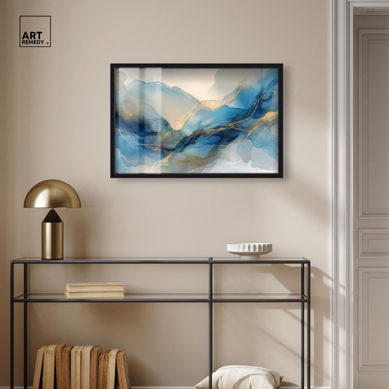Art mural abstrait postmoderne Flow II Shadowbox par Art Remedy, H 21 po x l 31 po, Noir