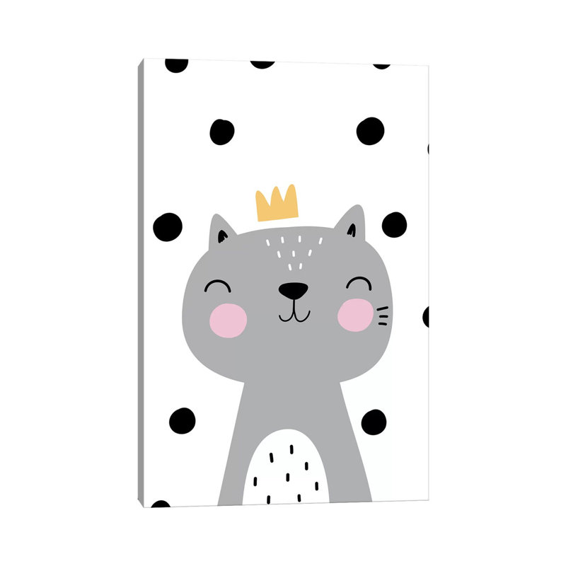 Cat with Crown Grey with Polka 1 Piece Wrapped Canvas Wall Art, 45.72cm H x 30.48cm W x 1.91cm D