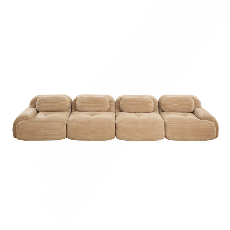 Canapé 4 places en velours côtelé doux 32D éponge haute résilience ergonomique pour animaux de compagnie à compression totale sans emballage combiné sans assemblage pour les chambres à coucher, chameau