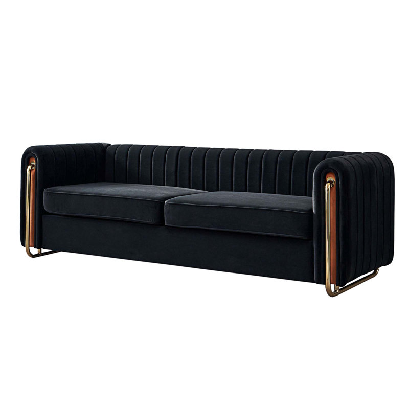 Canapé rembourré 84,25 po Nakesha, Velours noir