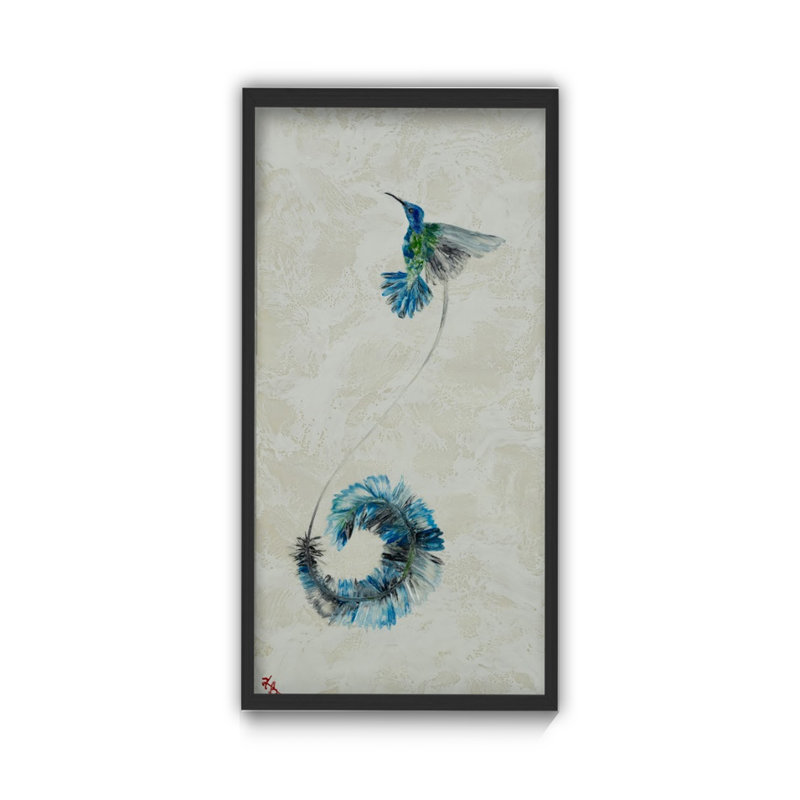 Art mural «Feathered Symphony» par Karen Biery, Toile avec cadre flottant noir, H 48 po x l 24 po, Black