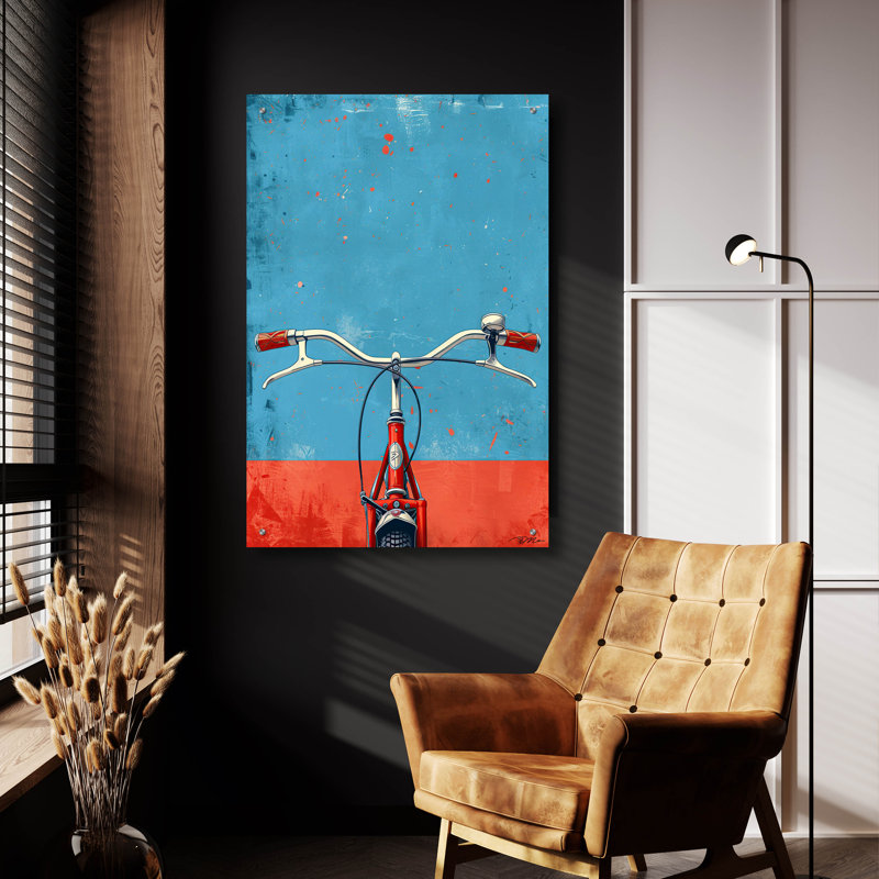 «Blue and Red Bicycle» par Momart, verre acrylique, art mural, H 36 po x l 24 po x P 0,2 po