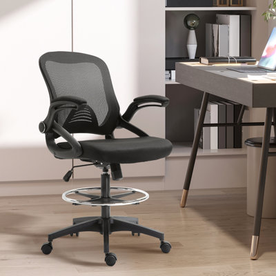 Fauteuil de bureau en filet haut, noir, réglable, soins lombaires, repose-pieds et siège noir, hauteur de dessin, soutien, économie d'espace