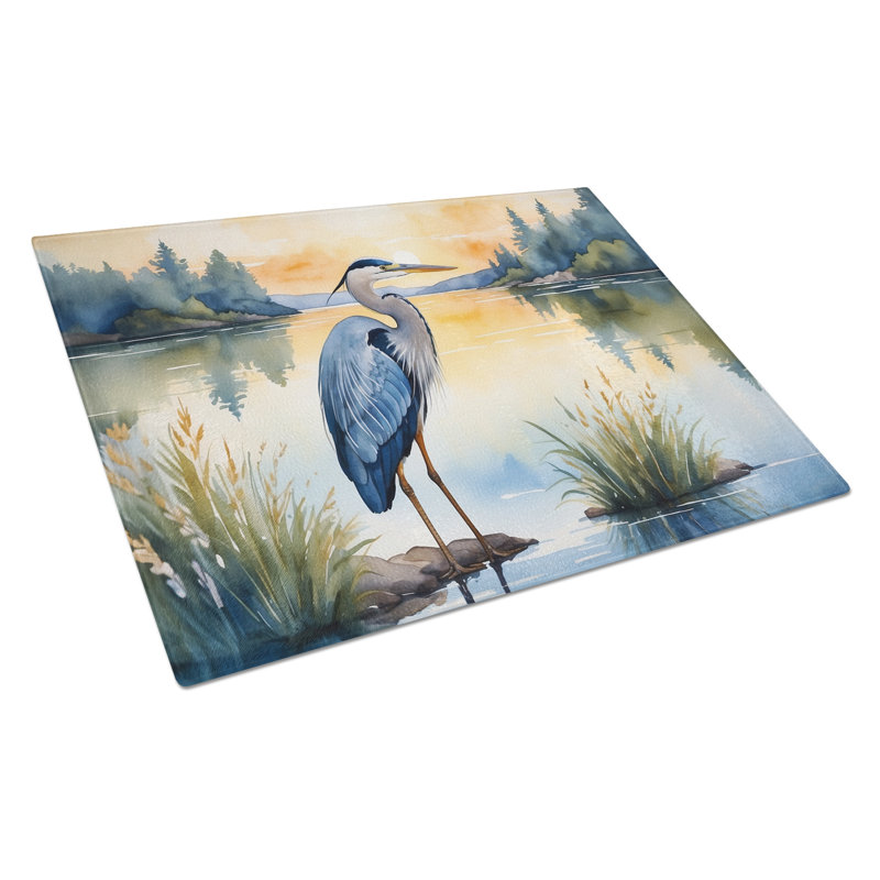 Blue Heron in the Golden Hour Glass Cutting Board