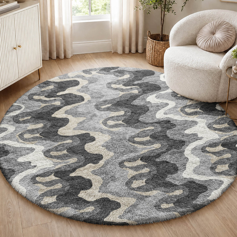 Tapis Dream Shag Waves ADS750 lavable à la machine de qualité supérieure, Grey, 8' Round