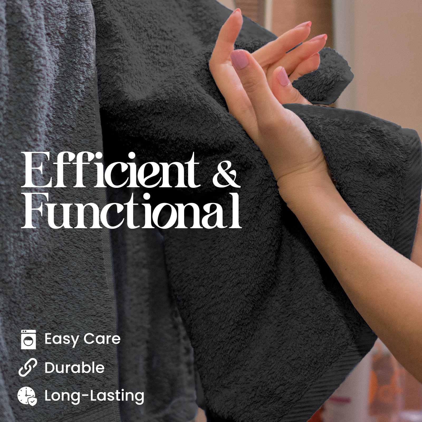 Essentials 6-Piece Bath Towel Set, Midnight Black