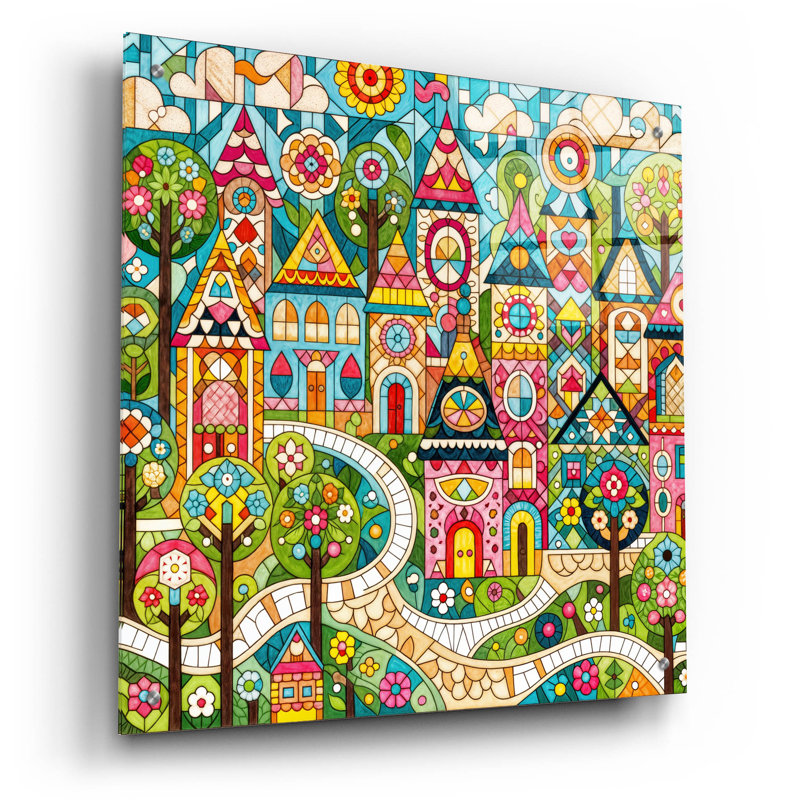 Art mural en verre épique «Quilt Style Scene 3» par Rey Klimt, H 24 po x l 24 po