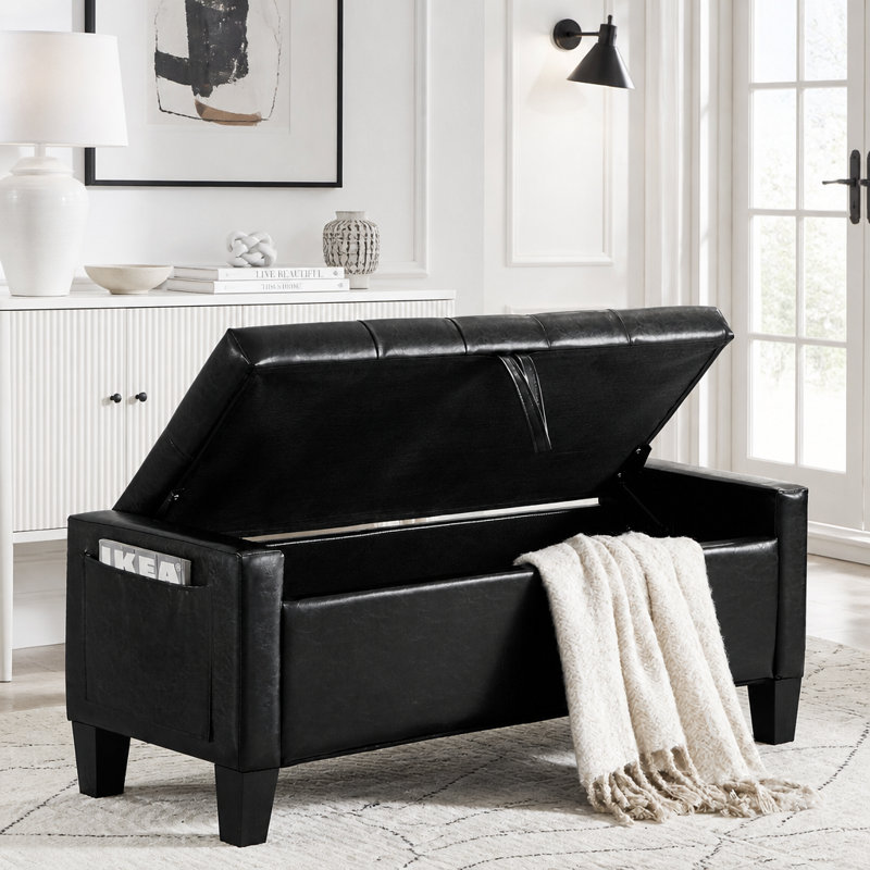 Repose-pieds avec rangement, banc de repose-pieds avec charnière de sécurité, poids de 350 lb, Black-PU
