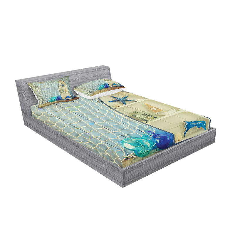 Drap-housse et coussin décoratif Ambesonne, bleu beige, Ensemble de draps pour très grand lit californien