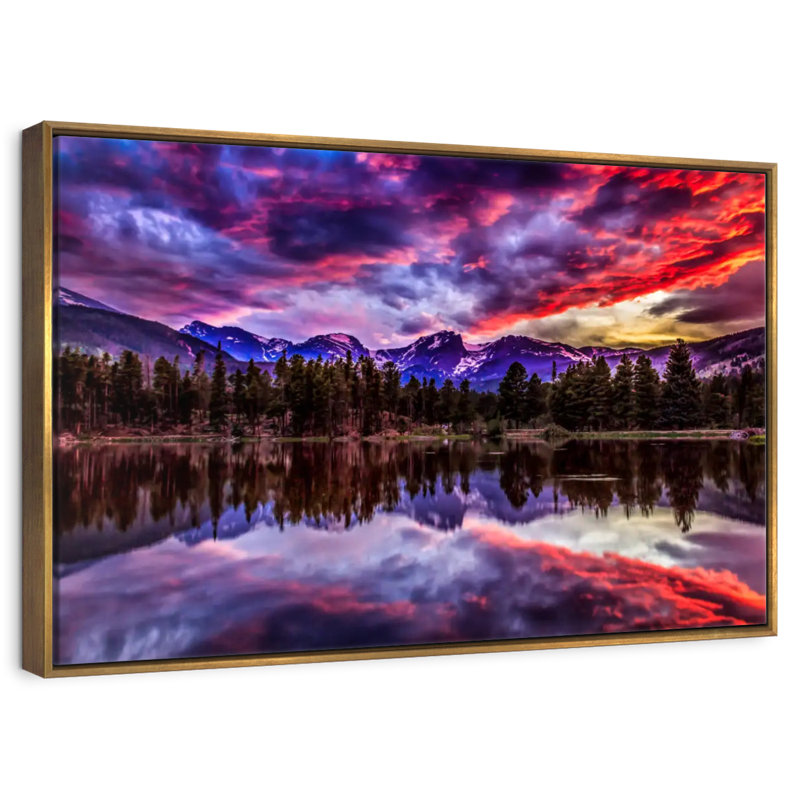 Réflexion des montagnes Rocheuses, Cadre flottant doré, 40 po x 27 po