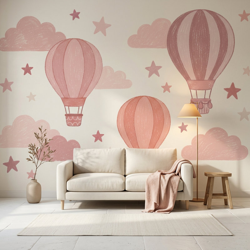 Papier peint montgolfières avec bulles d'air, 140 po x 108 po, Non tissé
