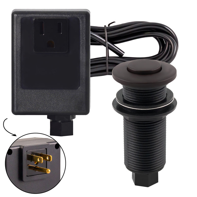 Sink Top Waste Disposal Air Switch and Single Outlet Control Box - Flush Button, Oil Rubbed Bronze