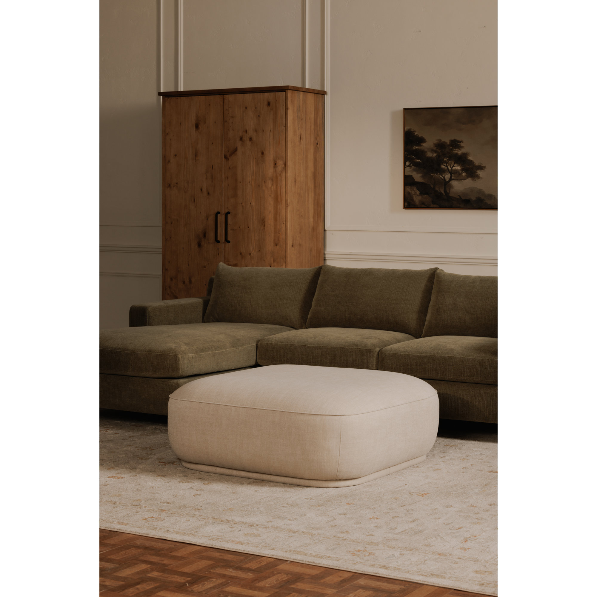 Farrow Oversized 42'' Square Ottoman, Beige Crypton®