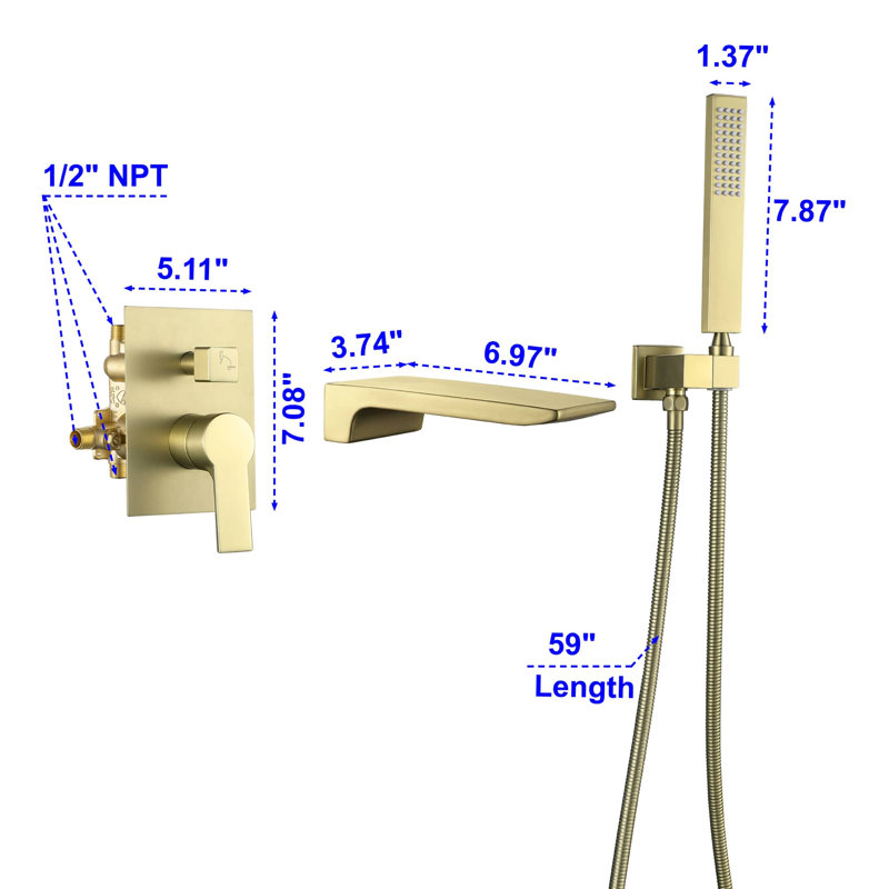 1 Handle Bathroom Roman Tub Faucet with Diverter, Brushed Gold 