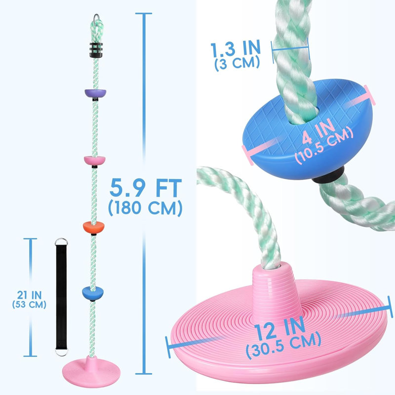 Sangle de balançoire à disque en plastique et mousqueton inclus, Rouge / vert clair, 76.78"