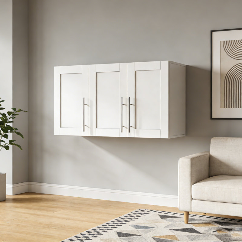 19.69" White Stackable Wall Mounted Storage Cabinet, 15.75"D X 35.43"W